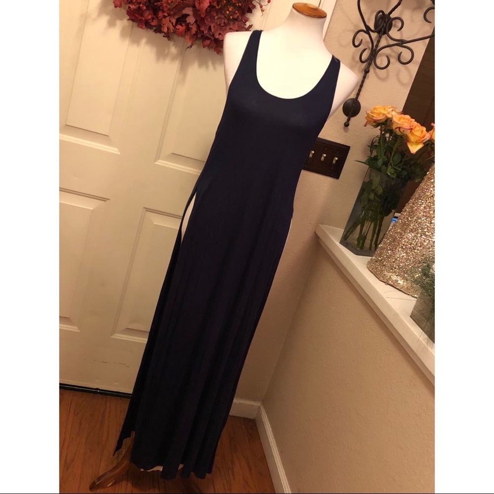 Two Toned Navy & White Maxi Dress Vida Clothing